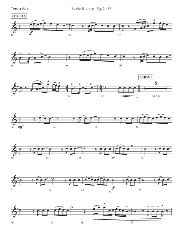 Battle Belongs (Choral Anthem SATB) Tenor Sax 1 (Lifeway Choral / Arr. Craig Adams)