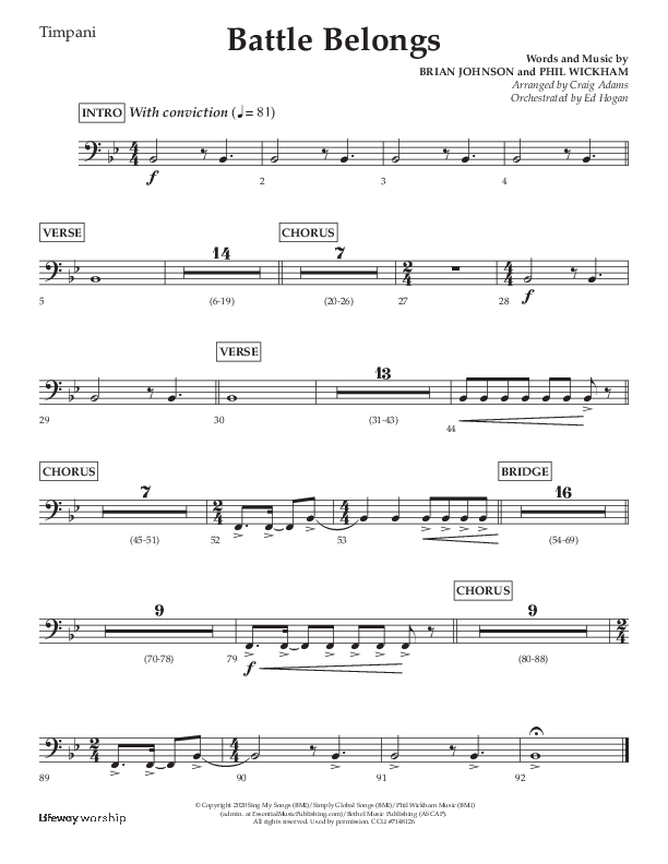 Battle Belongs (Choral Anthem SATB) Timpani (Lifeway Choral / Arr. Craig Adams)