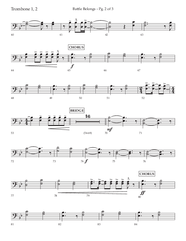 Battle Belongs (Choral Anthem SATB) Trombone 1/2 (Lifeway Choral / Arr. Craig Adams)
