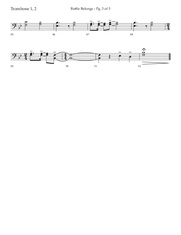 Battle Belongs (Choral Anthem SATB) Trombone 1/2 (Lifeway Choral / Arr. Craig Adams)