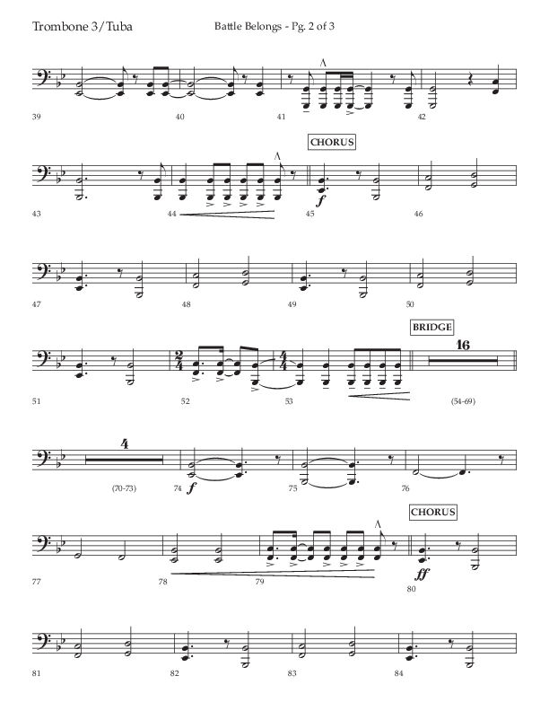 Battle Belongs (Choral Anthem SATB) Trombone 3/Tuba (Lifeway Choral / Arr. Craig Adams)