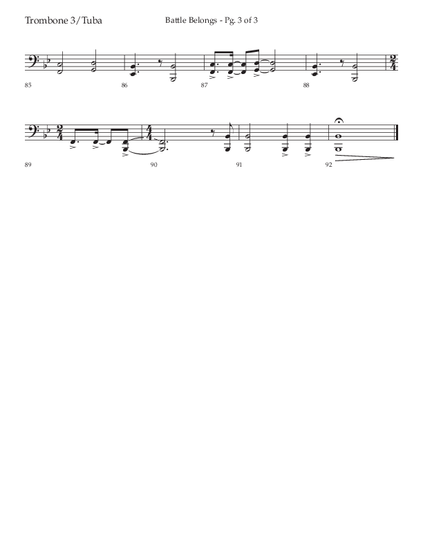 Battle Belongs (Choral Anthem SATB) Trombone 3/Tuba (Lifeway Choral / Arr. Craig Adams)