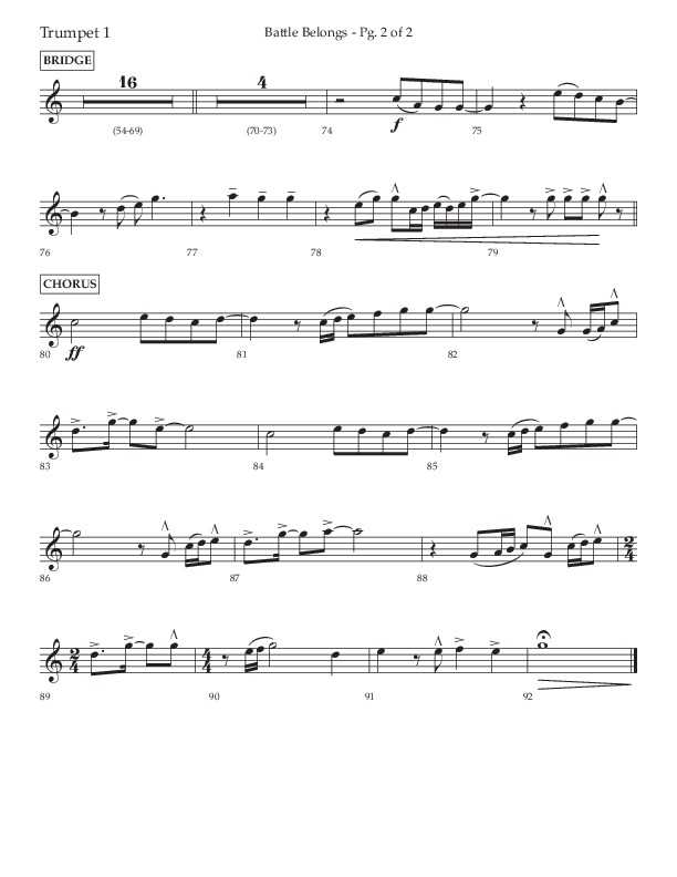 Battle Belongs (Choral Anthem SATB) Trumpet 1 (Lifeway Choral / Arr. Craig Adams)