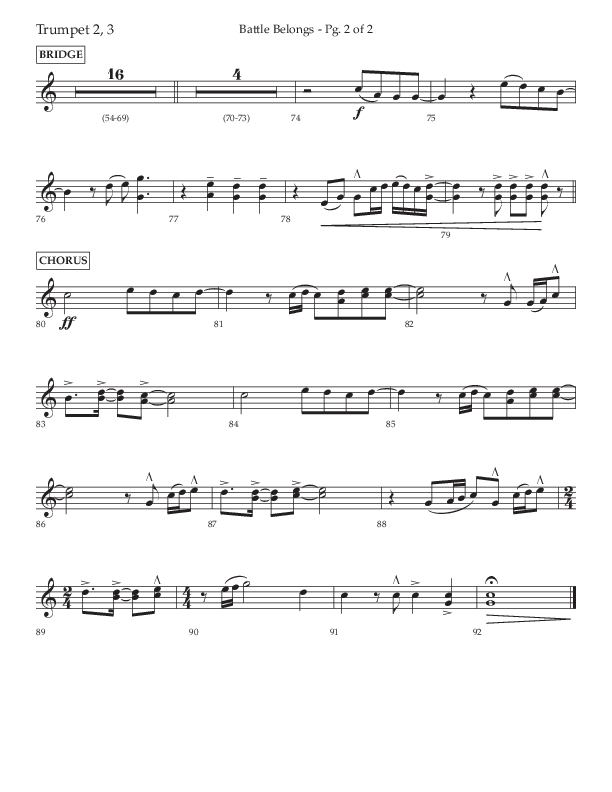 Battle Belongs (Choral Anthem SATB) Trumpet 2/3 (Lifeway Choral / Arr. Craig Adams)