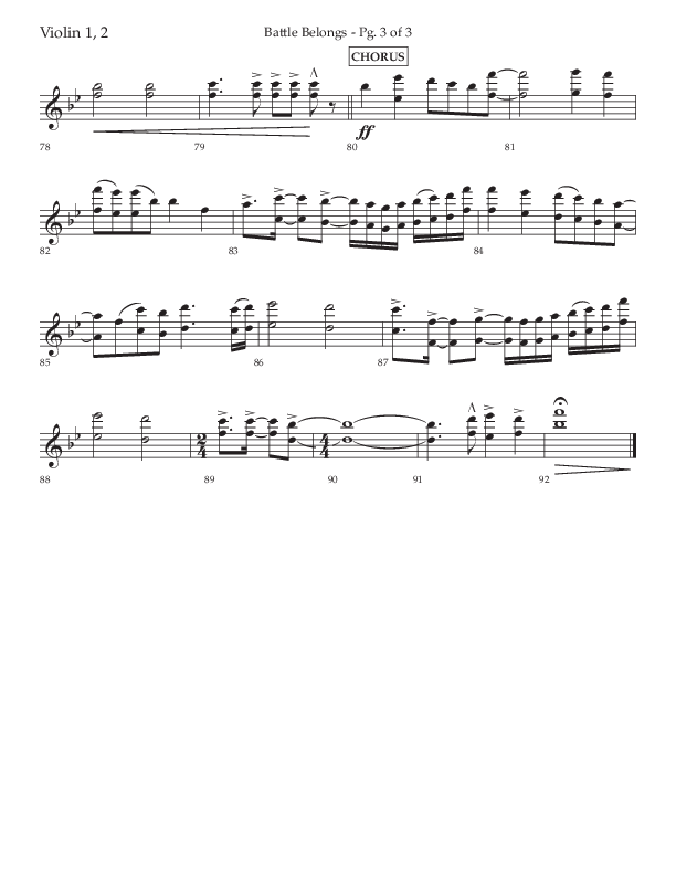 Battle Belongs (Choral Anthem SATB) Violin 1/2 (Lifeway Choral / Arr. Craig Adams)