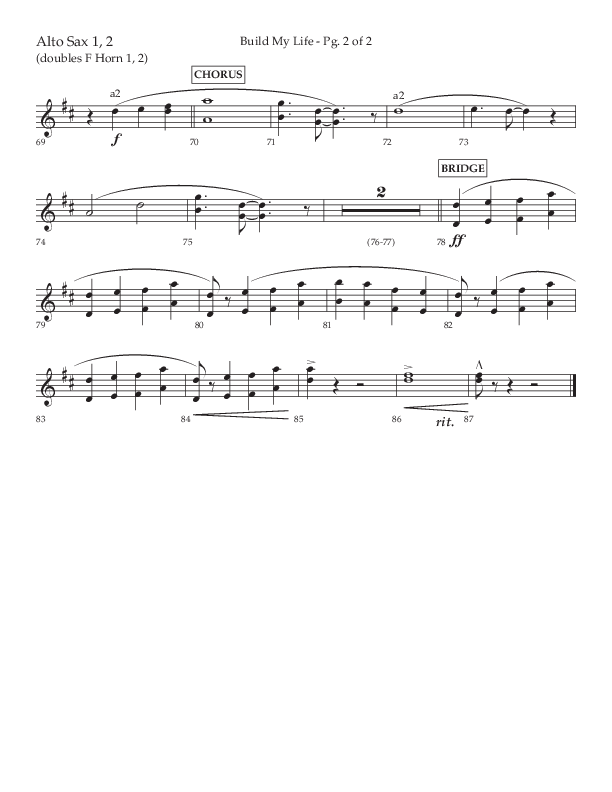 Build My Life (Choral Anthem SATB) Alto Sax 1/2 (Lifeway Choral / Arr. Ken Barker / Arr. Craig Adams / Arr. Danny Zaloudik)