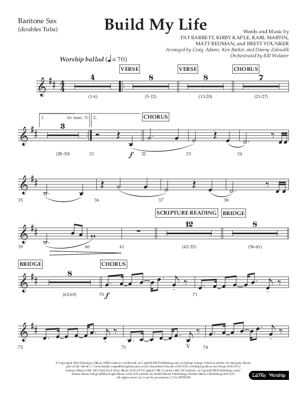Build My Life (Choral Anthem SATB) Bari Sax (Lifeway Choral / Arr. Ken Barker / Arr. Craig Adams / Arr. Danny Zaloudik)