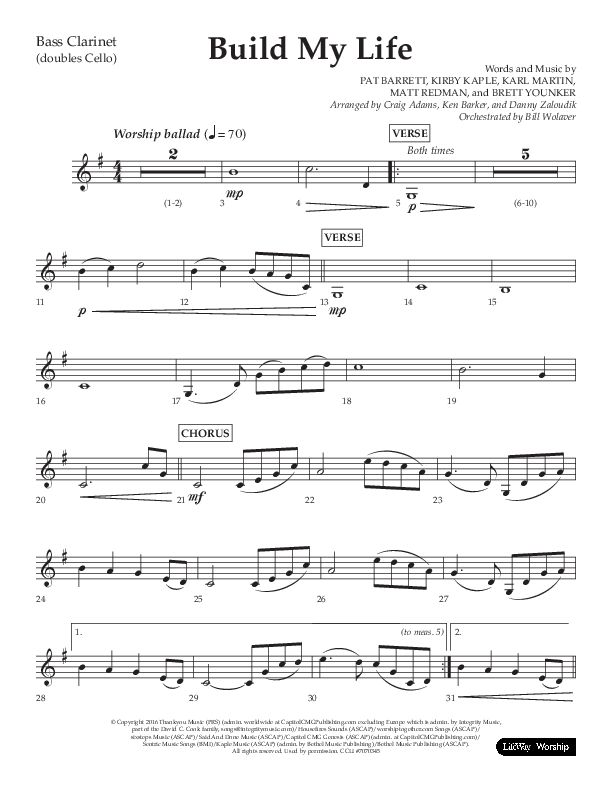 Build My Life (Choral Anthem SATB) Bass Clarinet (Lifeway Choral / Arr. Ken Barker / Arr. Craig Adams / Arr. Danny Zaloudik)