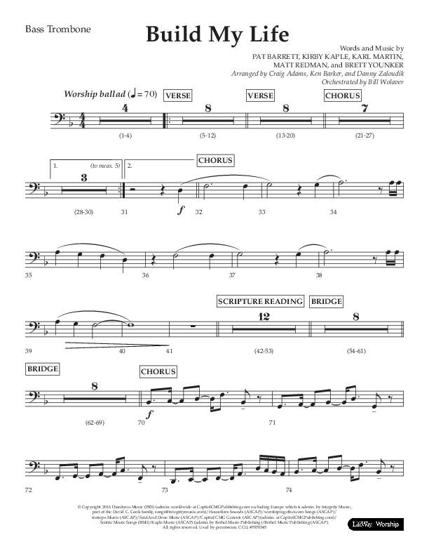 Build My Life (Choral Anthem SATB) Bass Trombone (Lifeway Choral / Arr. Ken Barker / Arr. Craig Adams / Arr. Danny Zaloudik)