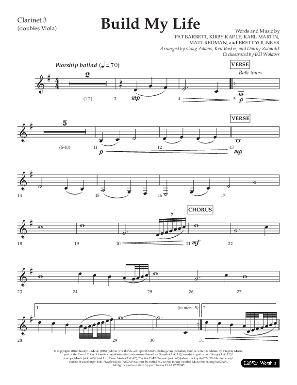 Build My Life (Choral Anthem SATB) Clarinet 3 (Lifeway Choral / Arr. Ken Barker / Arr. Craig Adams / Arr. Danny Zaloudik)
