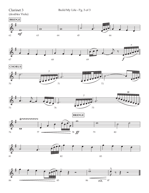 Build My Life (Choral Anthem SATB) Clarinet 3 (Lifeway Choral / Arr. Ken Barker / Arr. Craig Adams / Arr. Danny Zaloudik)