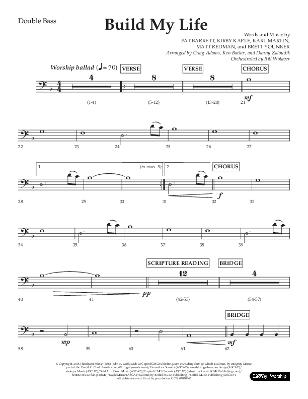 Build My Life (Choral Anthem SATB) Double Bass (Lifeway Choral / Arr. Ken Barker / Arr. Craig Adams / Arr. Danny Zaloudik)