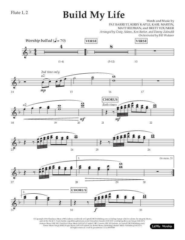 Build My Life (Choral Anthem SATB) Flute 1/2 (Lifeway Choral / Arr. Ken Barker / Arr. Craig Adams / Arr. Danny Zaloudik)