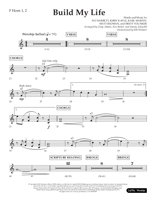 Build My Life (Choral Anthem SATB) French Horn 1/2 (Lifeway Choral / Arr. Ken Barker / Arr. Craig Adams / Arr. Danny Zaloudik)