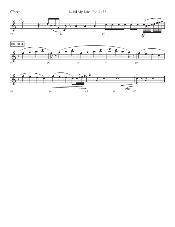 Build My Life (Choral Anthem SATB) Oboe (Lifeway Choral / Arr. Ken Barker / Arr. Craig Adams / Arr. Danny Zaloudik)