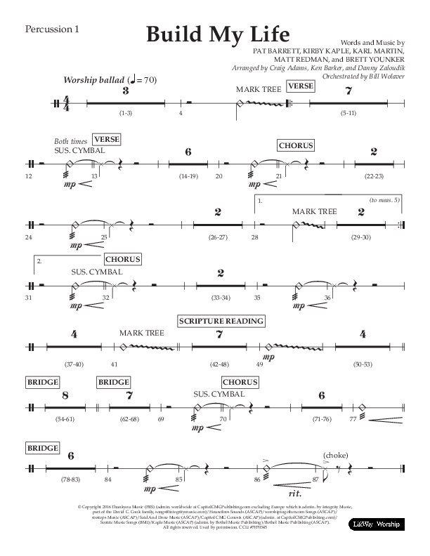 Build My Life (Choral Anthem SATB) Percussion 1/2 (Lifeway Choral / Arr. Ken Barker / Arr. Craig Adams / Arr. Danny Zaloudik)