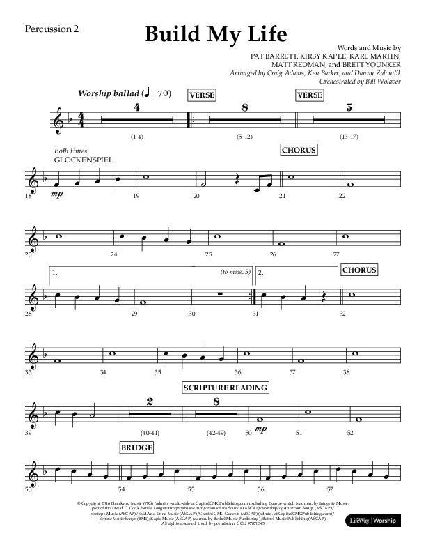 Build My Life (Choral Anthem SATB) Percussion 1/2 (Lifeway Choral / Arr. Ken Barker / Arr. Craig Adams / Arr. Danny Zaloudik)
