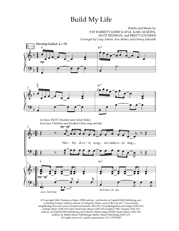 Build My Life (Choral Anthem SATB) Anthem (SATB/Piano) (Lifeway Choral / Arr. Ken Barker / Arr. Craig Adams / Arr. Danny Zaloudik)