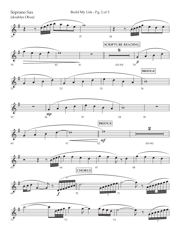 Build My Life (Choral Anthem SATB) Soprano Sax (Lifeway Choral / Arr. Ken Barker / Arr. Craig Adams / Arr. Danny Zaloudik)