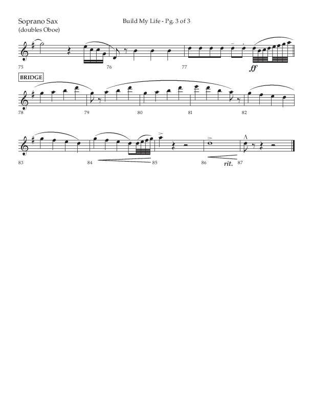 Build My Life (Choral Anthem SATB) Soprano Sax (Lifeway Choral / Arr. Ken Barker / Arr. Craig Adams / Arr. Danny Zaloudik)