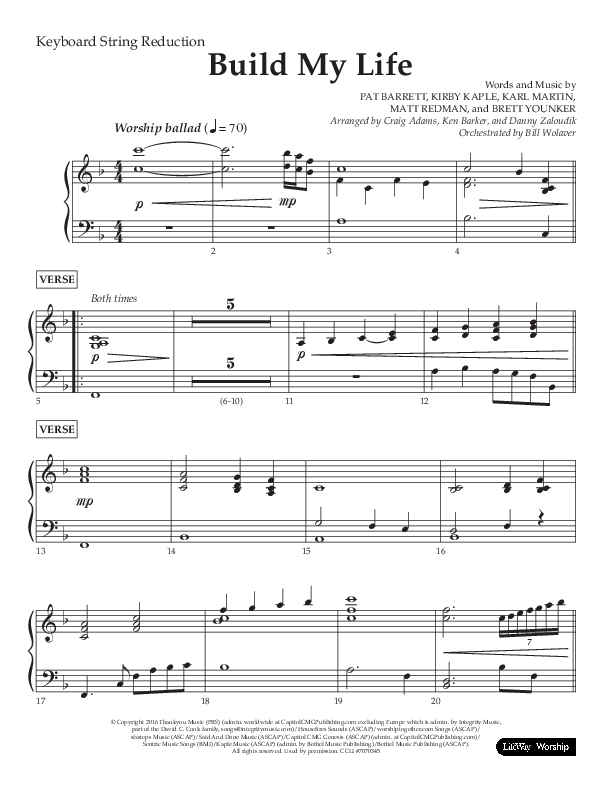 Build My Life (Choral Anthem SATB) String Reduction (Lifeway Choral / Arr. Ken Barker / Arr. Craig Adams / Arr. Danny Zaloudik)