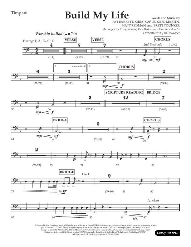 Build My Life (Choral Anthem SATB) Timpani (Lifeway Choral / Arr. Ken Barker / Arr. Craig Adams / Arr. Danny Zaloudik)