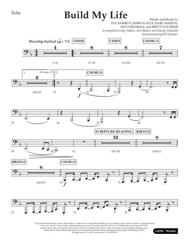 Build My Life (Choral Anthem SATB) Tuba (Lifeway Choral / Arr. Ken Barker / Arr. Craig Adams / Arr. Danny Zaloudik)