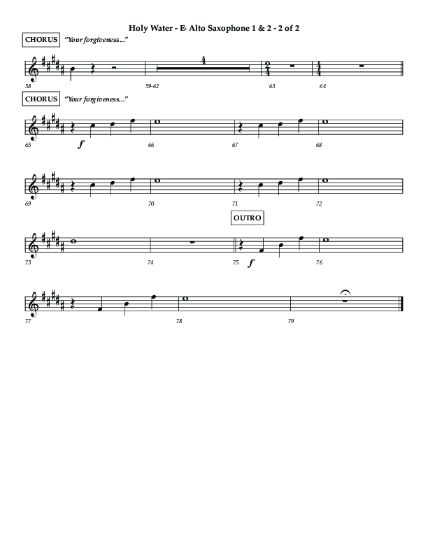 Holy Water (Choral Anthem SATB) Alto Sax 1/2 (Lifeway Choral / Arr. Dennis Allen)