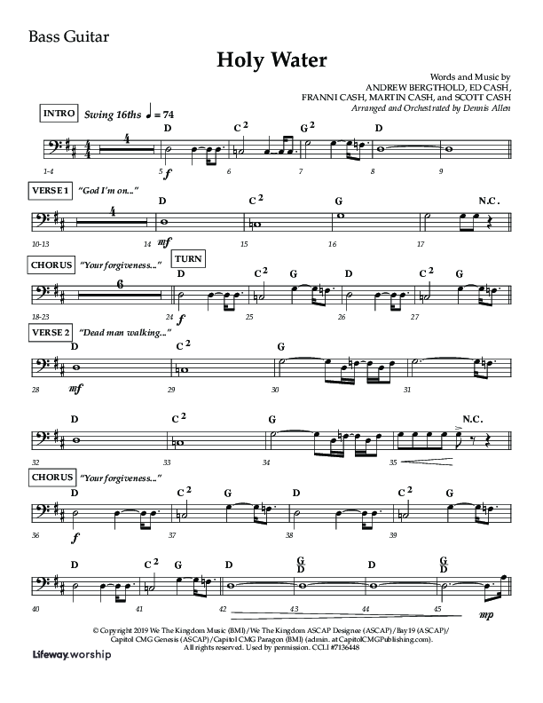 Holy Water (Choral Anthem SATB) Bass Guitar (Lifeway Choral / Arr. Dennis Allen)