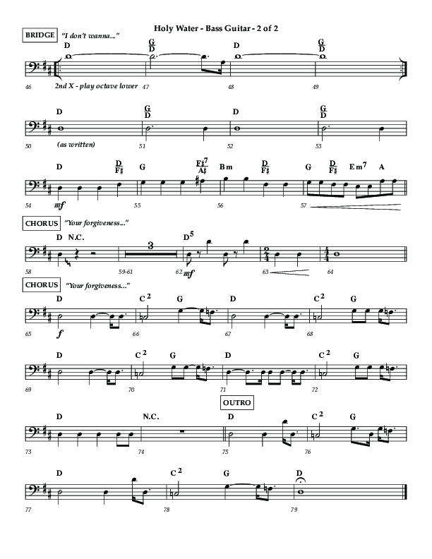 Holy Water (Choral Anthem SATB) Bass Guitar (Lifeway Choral / Arr. Dennis Allen)