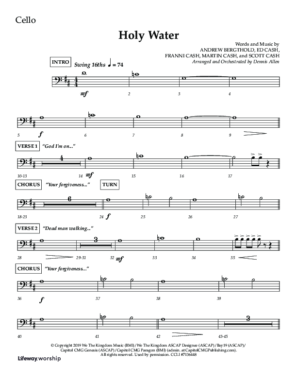 Holy Water (Choral Anthem SATB) Cello (Lifeway Choral / Arr. Dennis Allen)