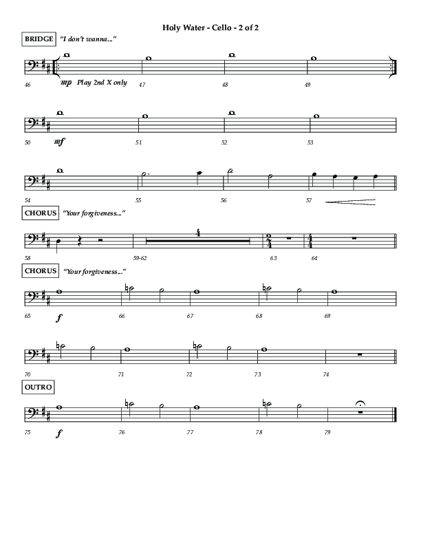 Holy Water (Choral Anthem SATB) Cello (Lifeway Choral / Arr. Dennis Allen)