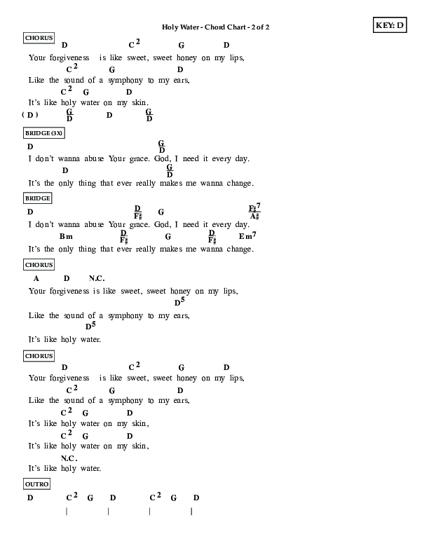 Holy Water (Choral Anthem SATB) Chord Chart (Lifeway Choral / Arr. Dennis Allen)
