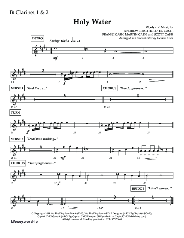Holy Water (Choral Anthem SATB) Clarinet 1/2 (Lifeway Choral / Arr. Dennis Allen)