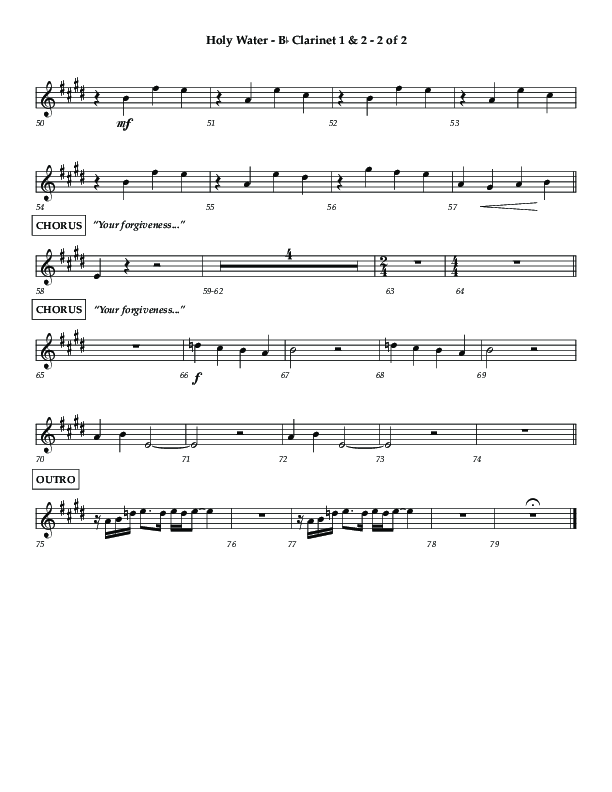 Holy Water (Choral Anthem SATB) Clarinet 1/2 (Lifeway Choral / Arr. Dennis Allen)