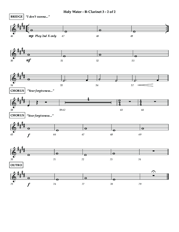 Holy Water (Choral Anthem SATB) Clarinet 3 (Lifeway Choral / Arr. Dennis Allen)