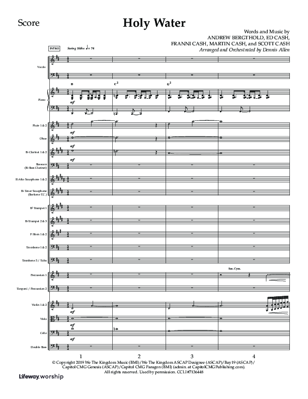 Holy Water (Choral Anthem SATB) Orchestration (Lifeway Choral / Arr. Dennis Allen)