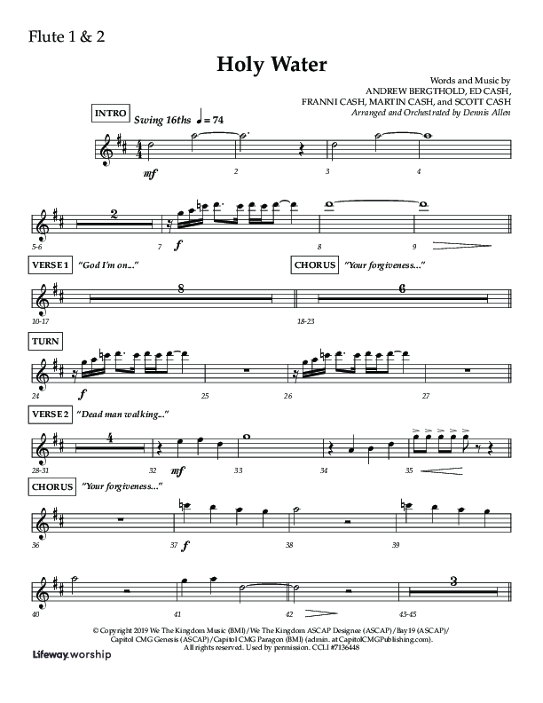 Holy Water (Choral Anthem SATB) Flute 1/2 (Lifeway Choral / Arr. Dennis Allen)