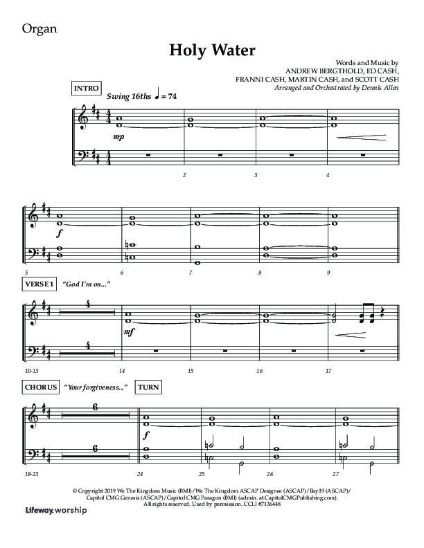 Holy Water (Choral Anthem SATB) Organ (Lifeway Choral / Arr. Dennis Allen)