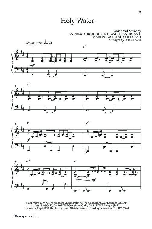 Holy Water (Choral Anthem SATB) Anthem (SATB/Piano) (Lifeway Choral / Arr. Dennis Allen)