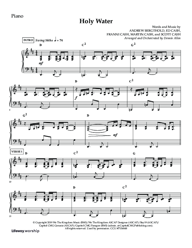 Holy Water (Choral Anthem SATB) Lead Melody & Rhythm (Lifeway Choral / Arr. Dennis Allen)