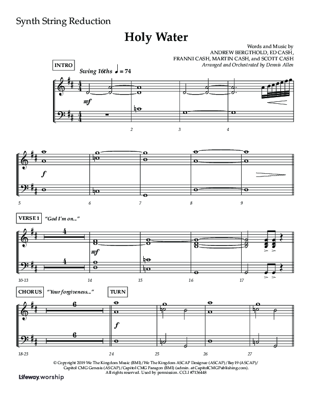 Holy Water (Choral Anthem SATB) String Reduction (Lifeway Choral / Arr. Dennis Allen)