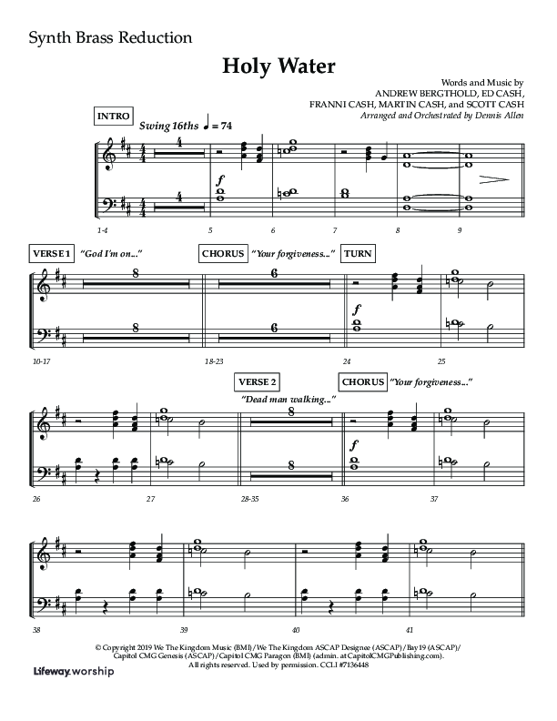 Holy Water (Choral Anthem SATB) Synth Brass (Lifeway Choral / Arr. Dennis Allen)