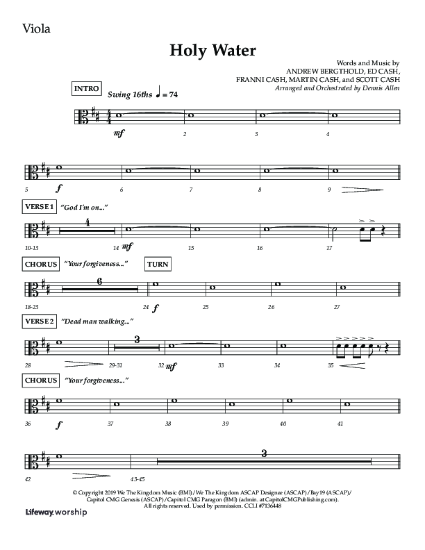 Holy Water (Choral Anthem SATB) Viola (Lifeway Choral / Arr. Dennis Allen)