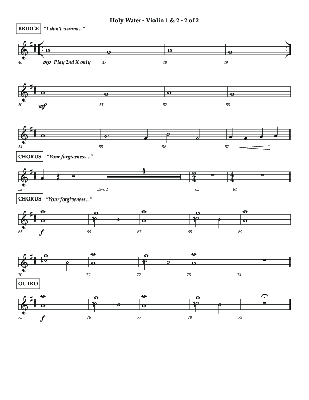 Holy Water (Choral Anthem SATB) Violin 1/2 (Lifeway Choral / Arr. Dennis Allen)