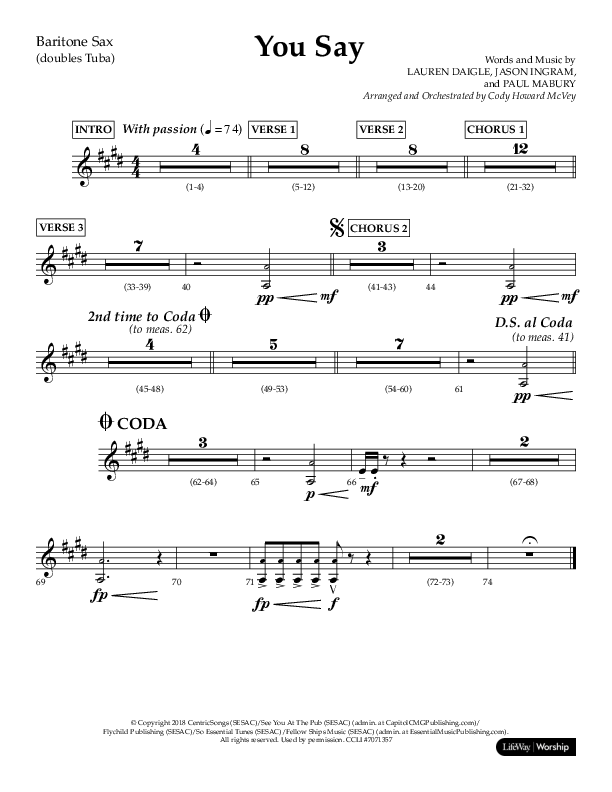 You Say (Choral Anthem SATB) Bari Sax (Lifeway Choral / Arr. Cody McVey)