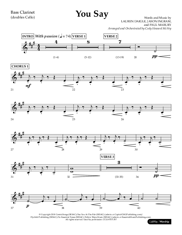 You Say (Choral Anthem SATB) Bass Clarinet (Lifeway Choral / Arr. Cody McVey)