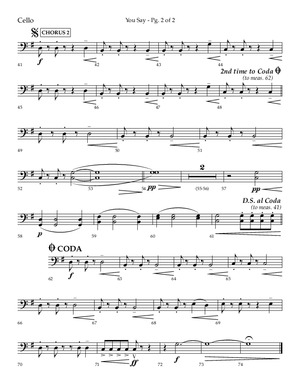 You Say (Choral Anthem SATB) Cello (Lifeway Choral / Arr. Cody McVey)