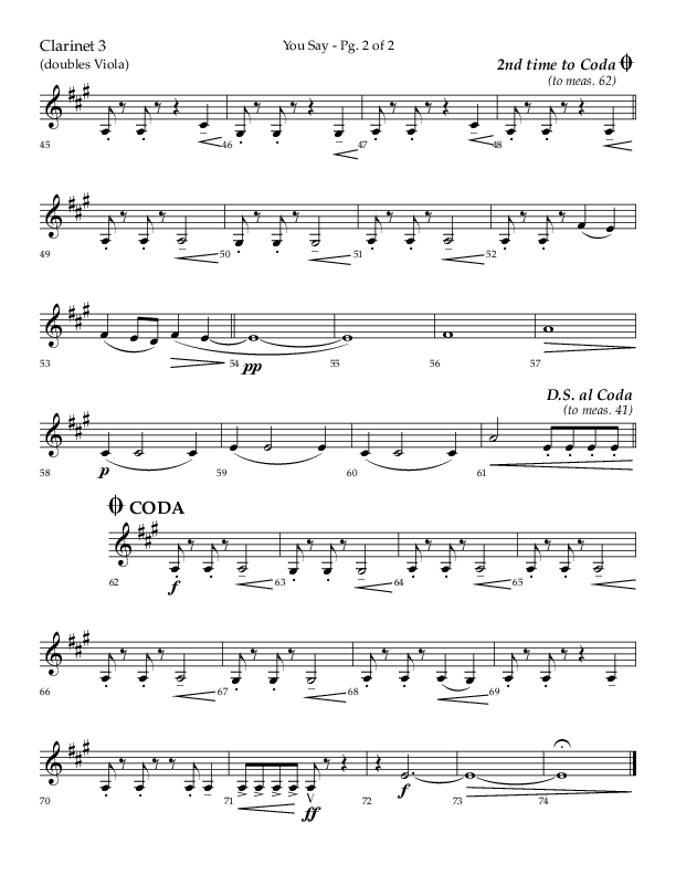 You Say (Choral Anthem SATB) Clarinet 3 (Lifeway Choral / Arr. Cody McVey)