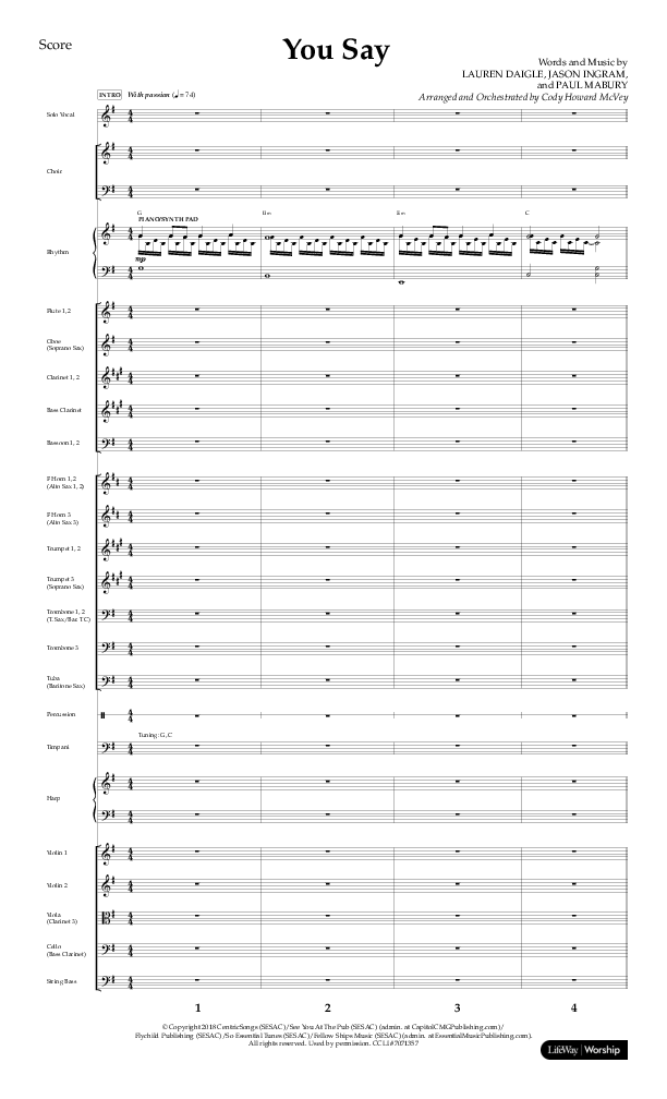 You Say (Choral Anthem SATB) Orchestration (Lifeway Choral / Arr. Cody McVey)